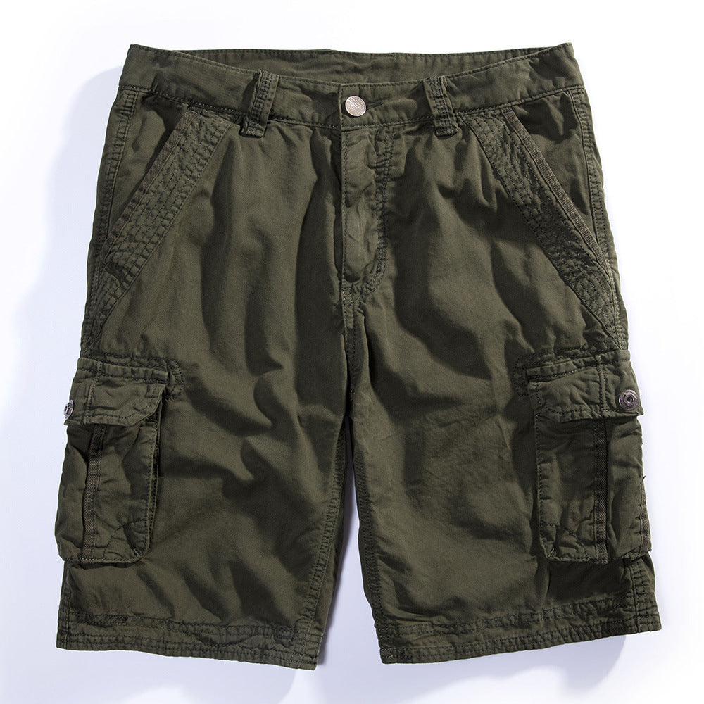 Men's Casual Solid Color Multi-Pocket Five-Point Pants