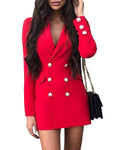 Red Long Sleeve Suit Collar Dress Overalls