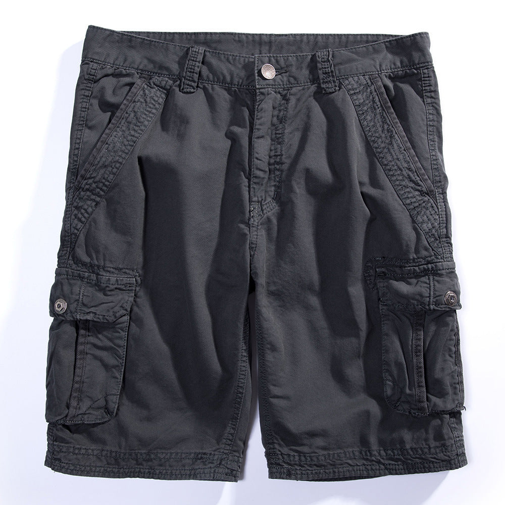 Men's Casual Solid Color Multi-Pocket Five-Point Pants