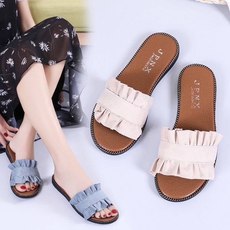 Lace Charm Flat Heel Slippers