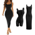 Women's Solid Color Body Shaping Dress with Built-in Bra