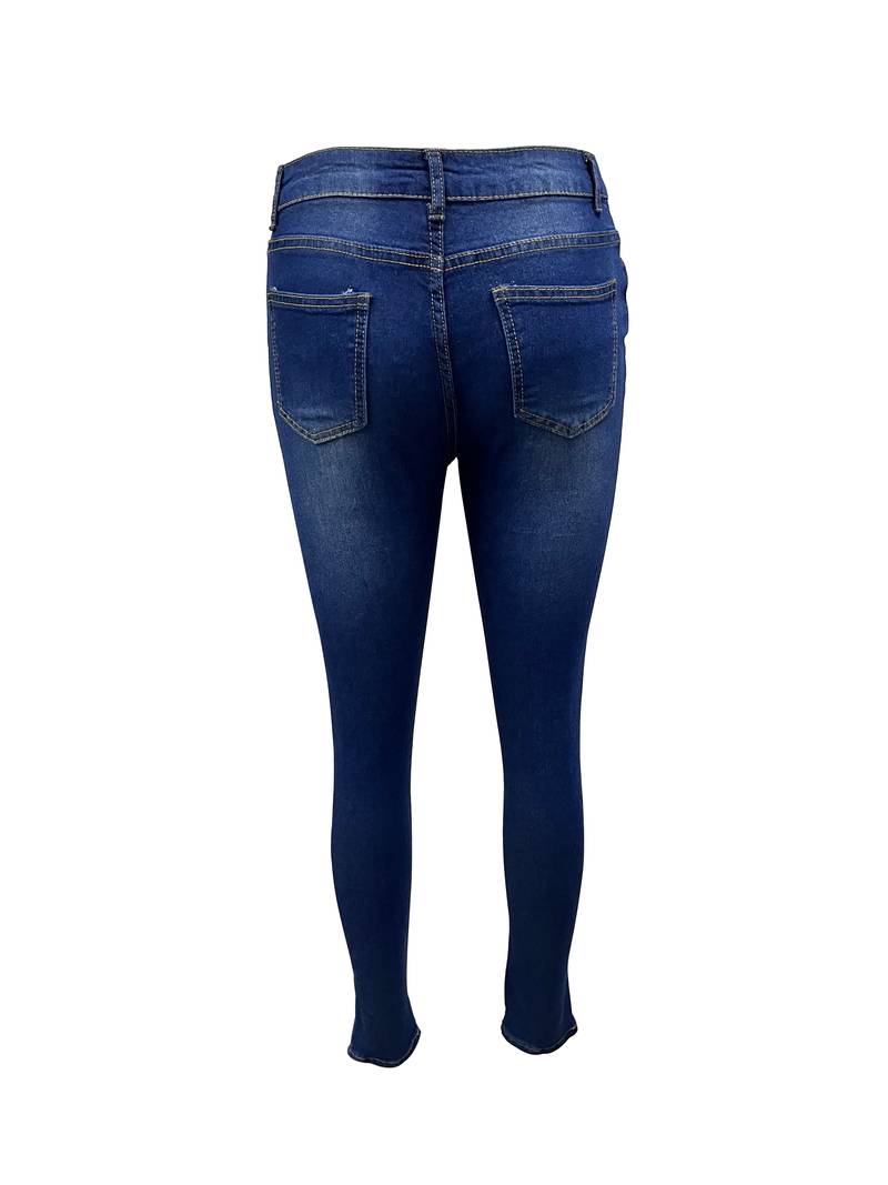 Navy Blue Distressed Skinny Leg Jeans for Women