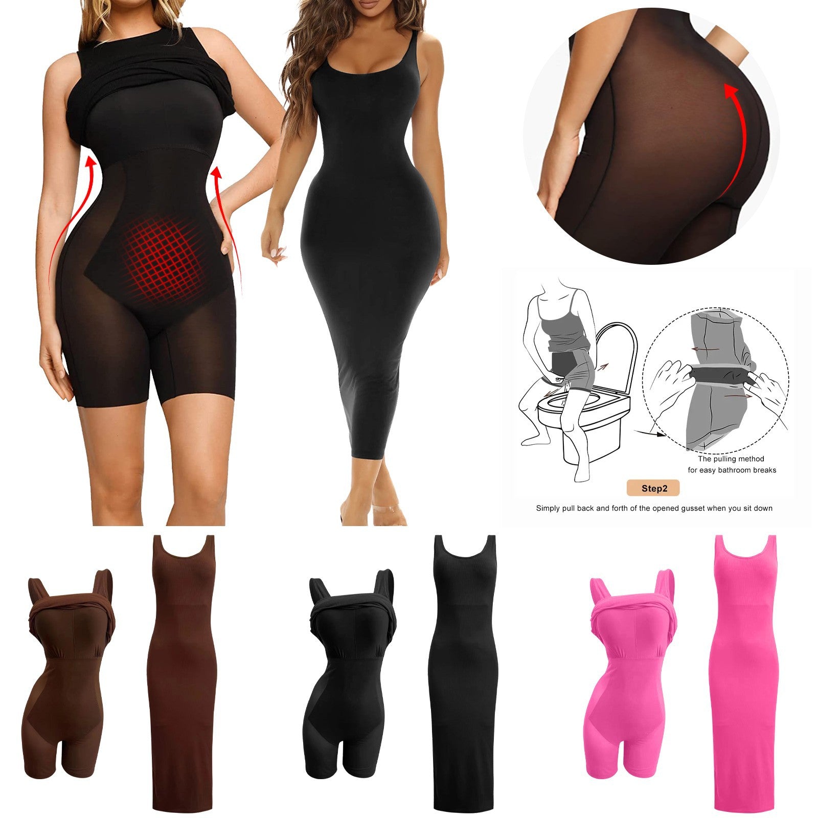 Women's Solid Color Body Shaping Dress with Built-in Bra