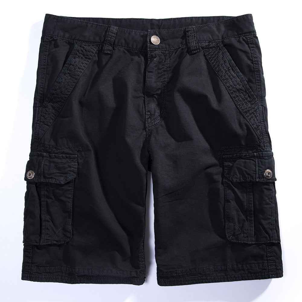 Men's Casual Solid Color Multi-Pocket Five-Point Pants