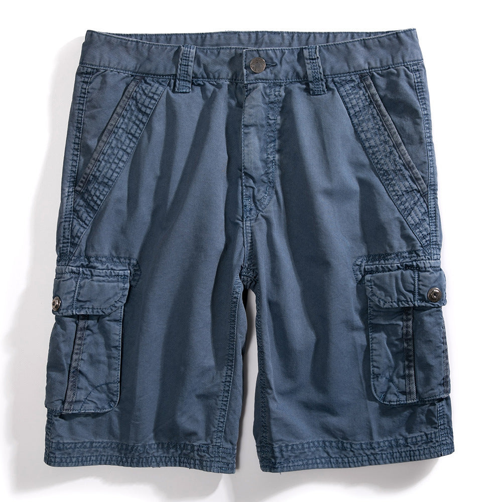 Men's Casual Solid Color Multi-Pocket Five-Point Pants
