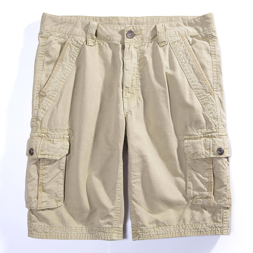 Men's Casual Solid Color Multi-Pocket Five-Point Pants