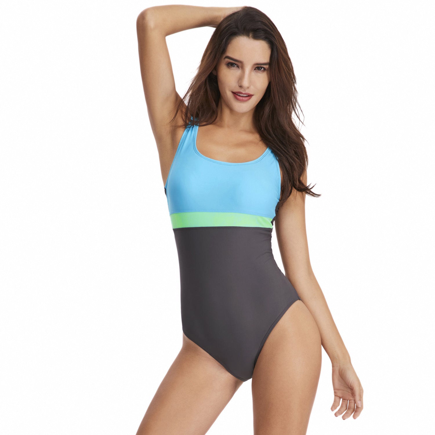 Wholesale Women's Color Block Triangle One-Piece Swimsuit