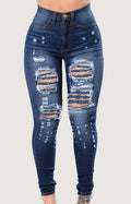 Navy Blue Distressed Skinny Leg Jeans for Women