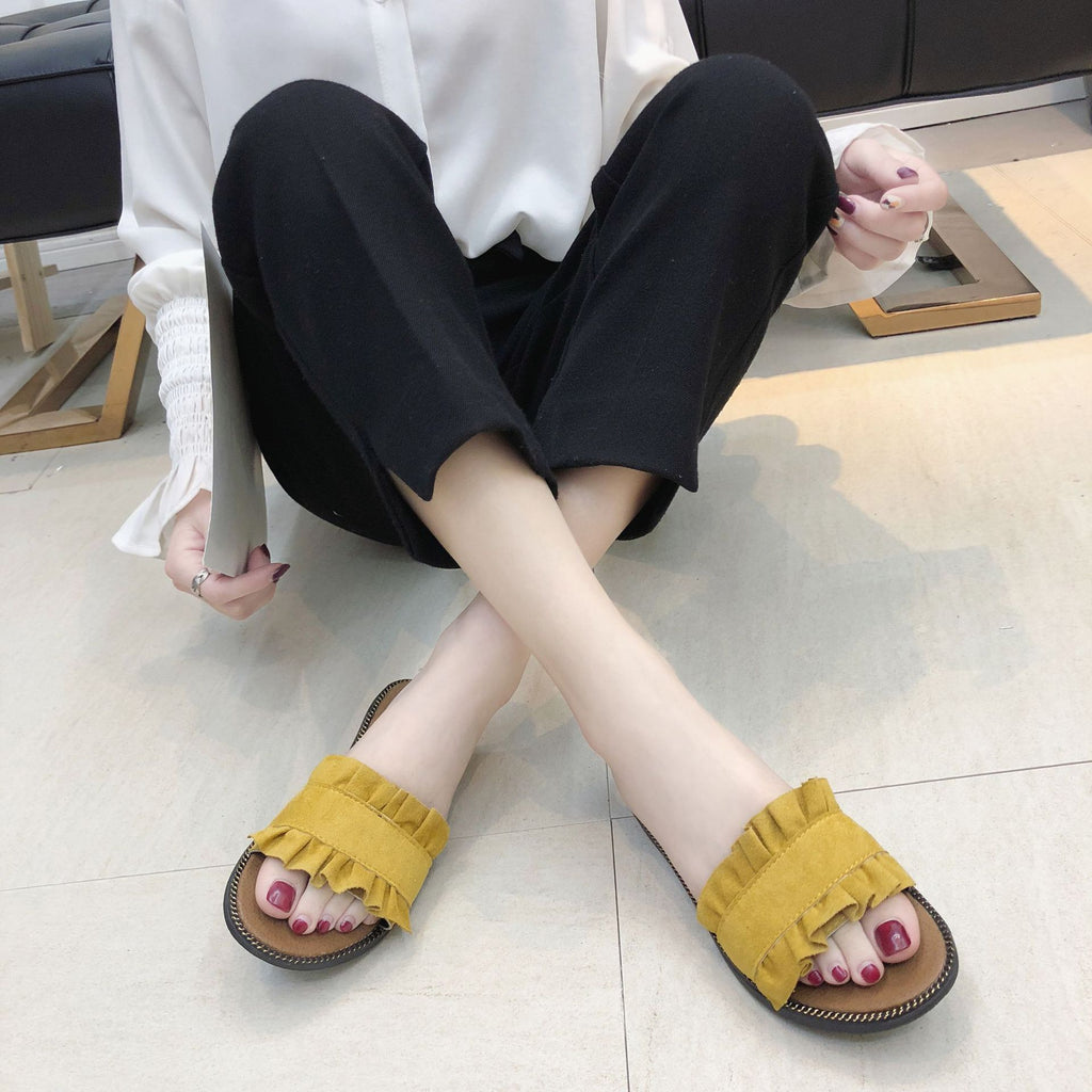 Lace Charm Flat Heel Slippers