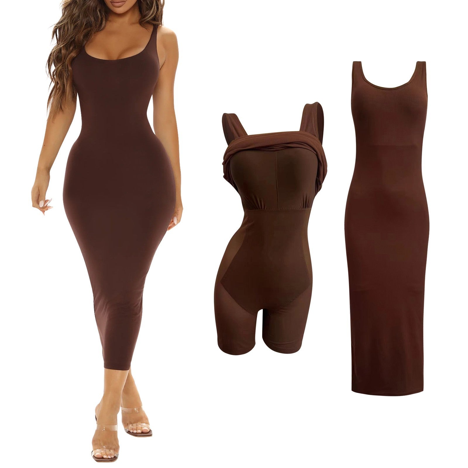 Women's Solid Color Body Shaping Dress with Built-in Bra